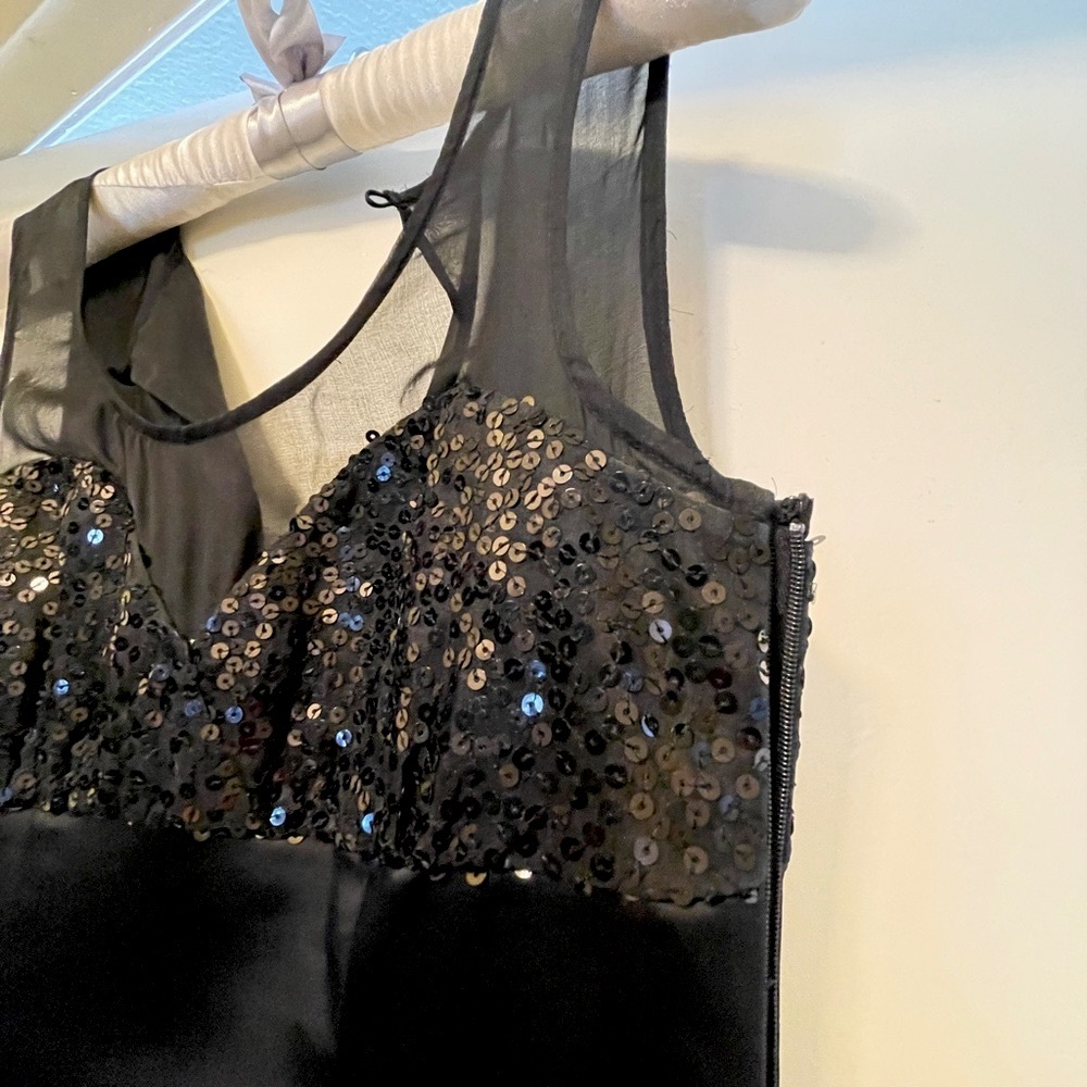 Vintage Betsey Johnson BLACK SEQUIN, Sheer SATIN PARTY DRESS XS